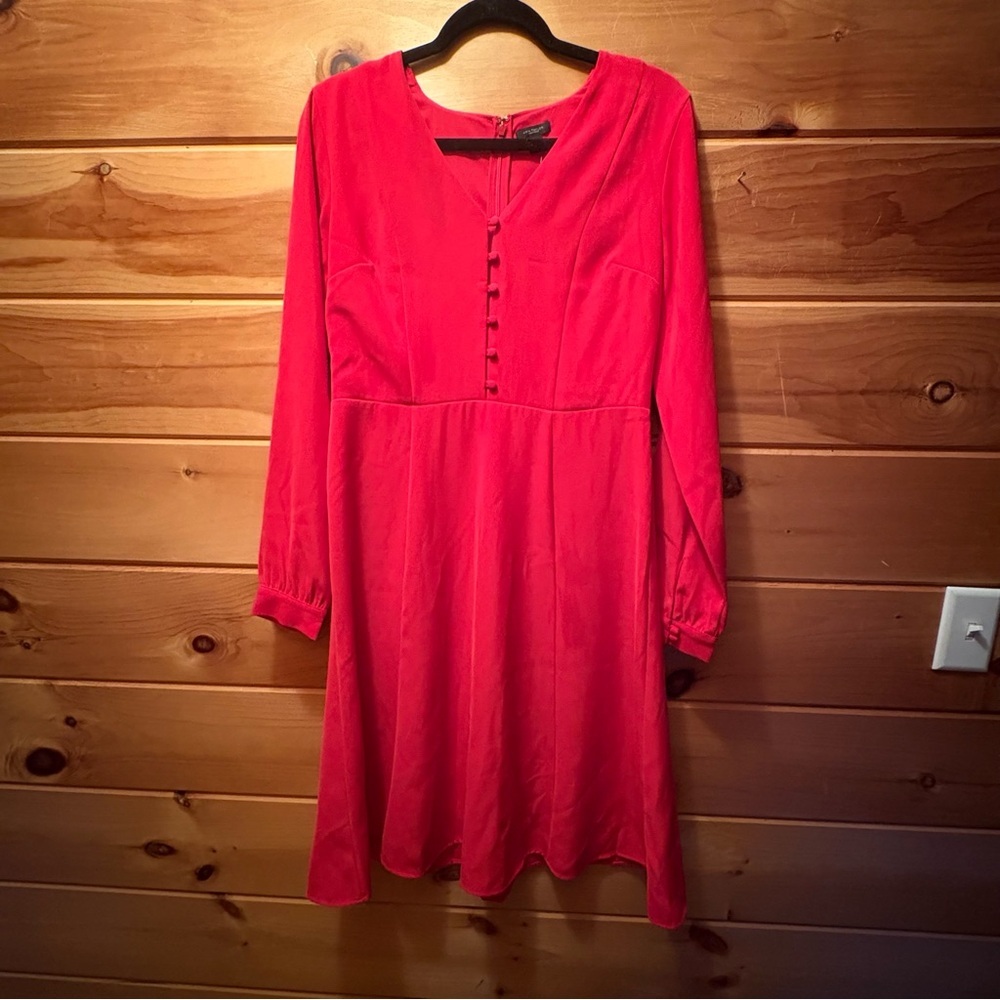 Ann Taylor Red Long Sleeve A-Line Dress NWT - Picture 3 of 9